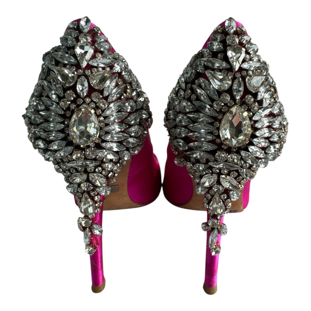 Badgley Mischka Kiara Pink Satin and‎ Rhinestone Pink Pointed Toe Heels *READ*